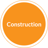 An round orange design element is contrasted with 