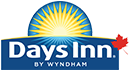 A small sized logo of Days Inn.  A bright yellow sunrise icon and the corporate name in bold white lettering  is contrasted against a blue background.